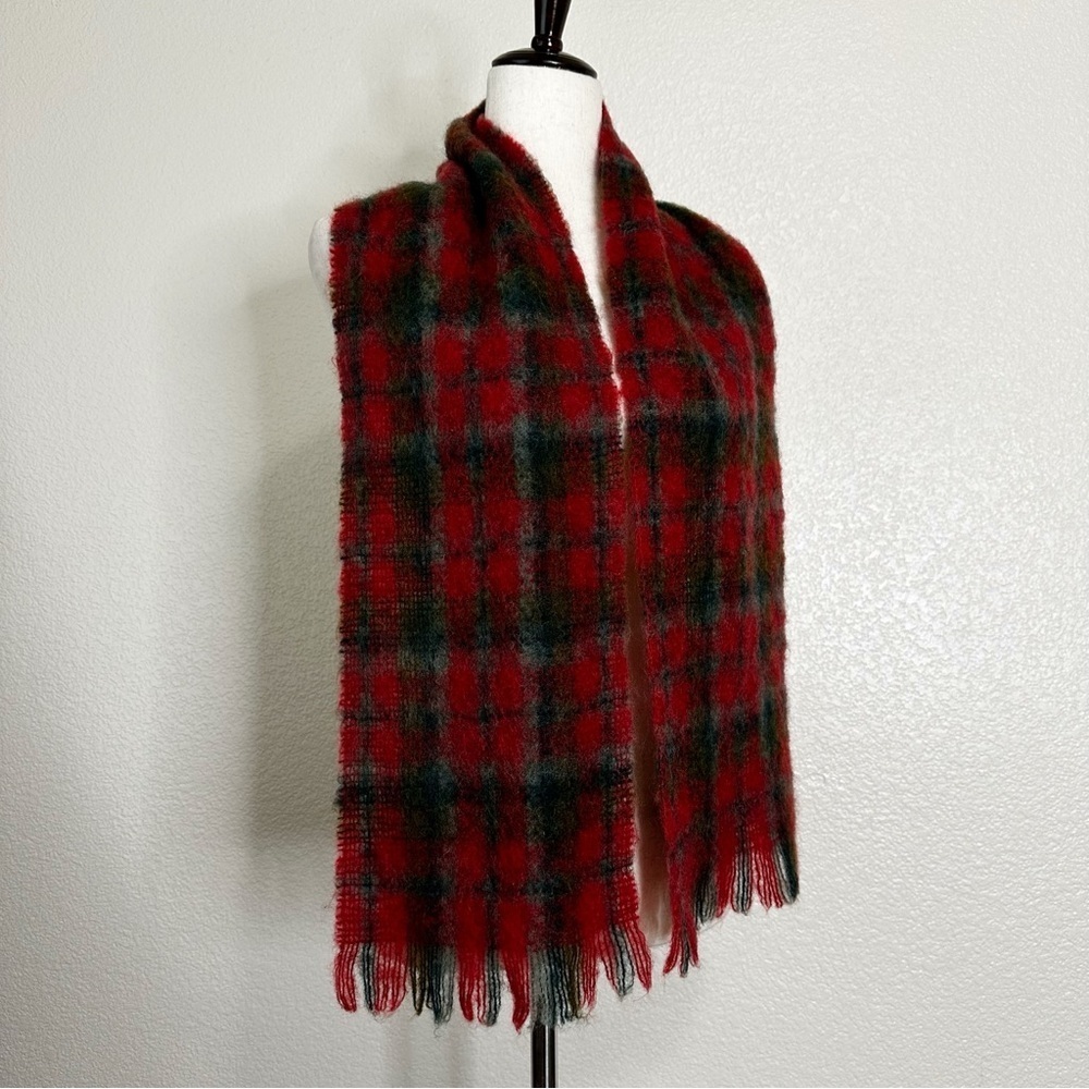 NWOT Wool Mohair Blend Scottish Red Plaid Winter Scarf